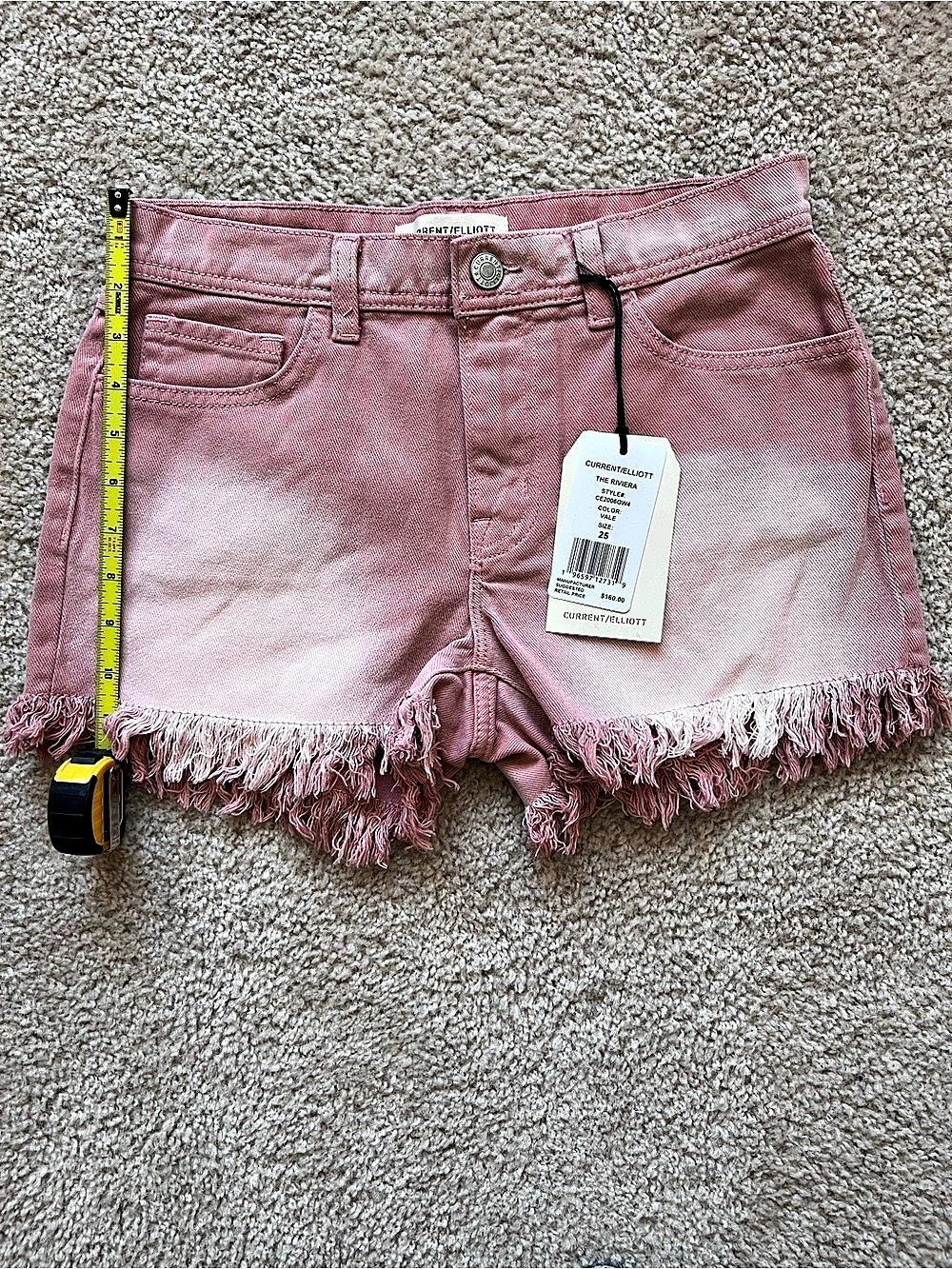 Current/Elliott The Rivierra Pink Frayed Jean Shorts Waist 25 NWT